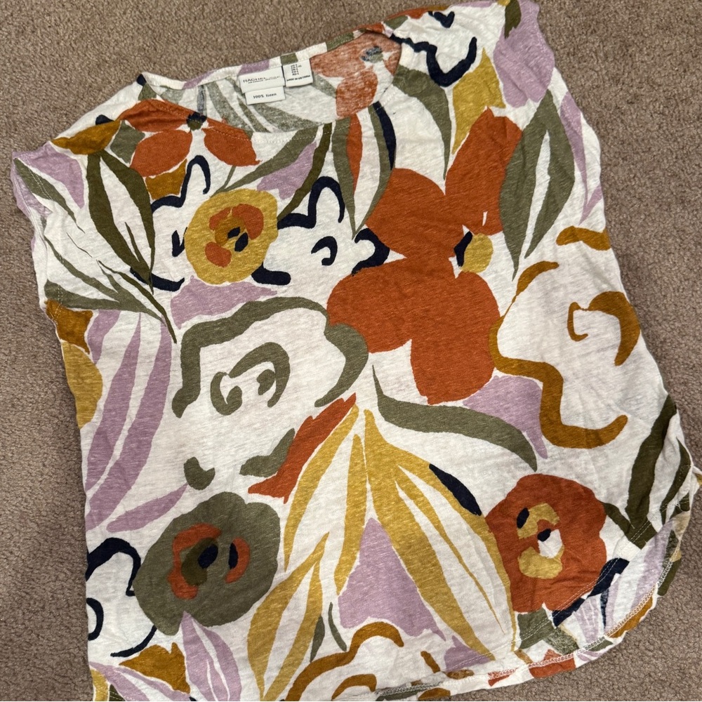 Rachel Zoe Linen Top with Orange and Green Accents